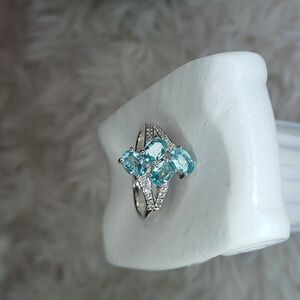 Colleen Lopez Blue Topaz and White Zircon Ring NEW